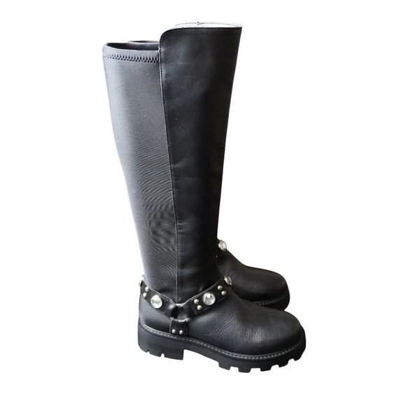 Karl Lagerfeld Milla Rhinestone Embellished Tall Leather Riding Boots - Picture 4 of 11